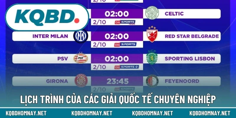 Lịch trình của các giải quốc tế chuyên nghiệp